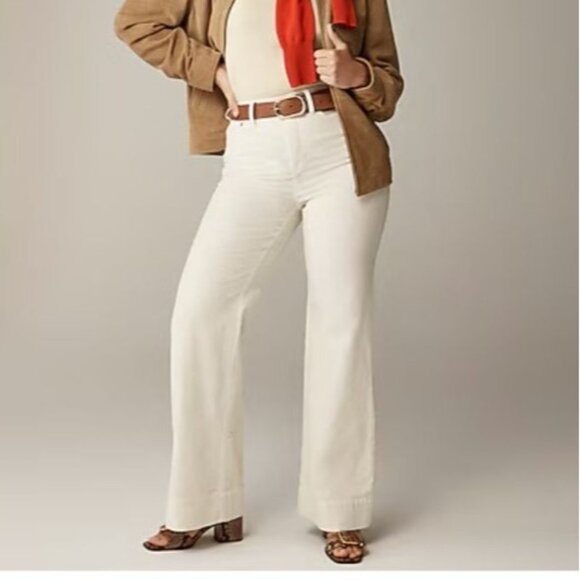 NWT J.Crew Sz 32 Wide-Leg Corduroy Trouser Pant Ivory High Rise 32"L BT922 - Picture 1 of 10